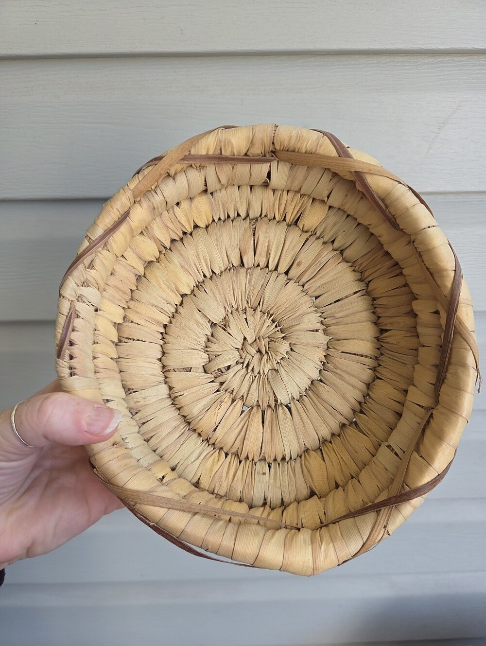 Small Vintage Hand Woven Circle Basket Container